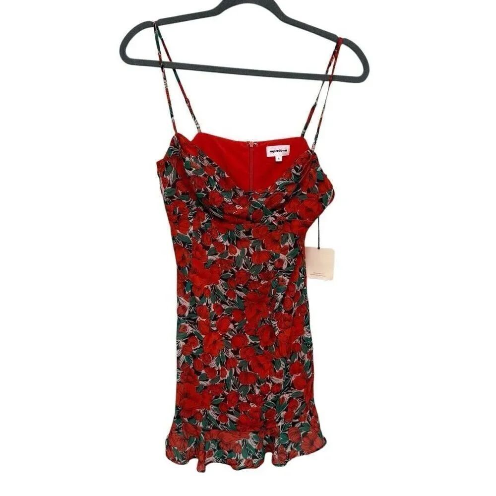 SUPERDOWN red floral Hadley cami mini dress size small